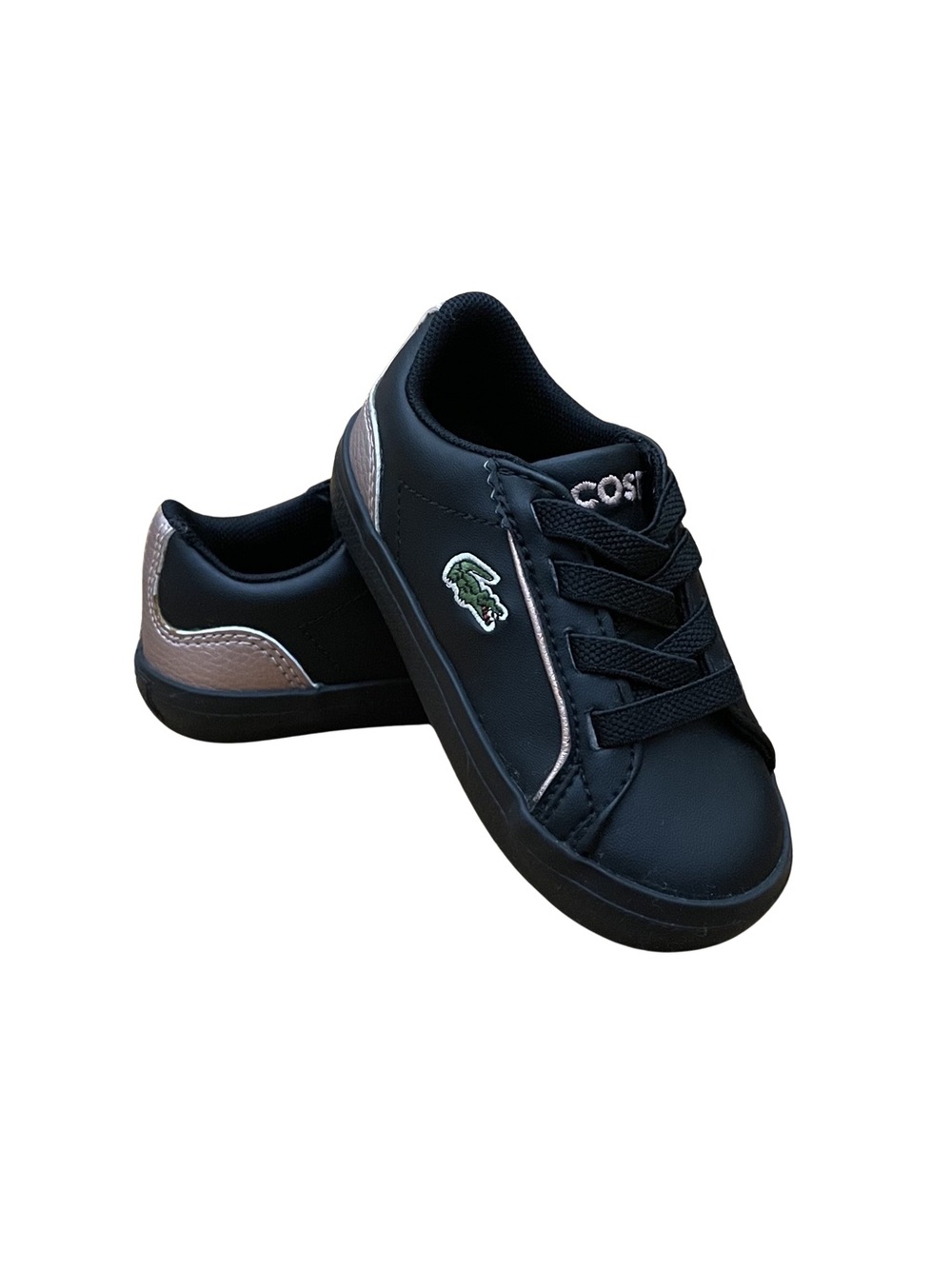 Lacoste Baby Sneakers Size 4 - Black Low Top Toddler Shoes with Signature Croc